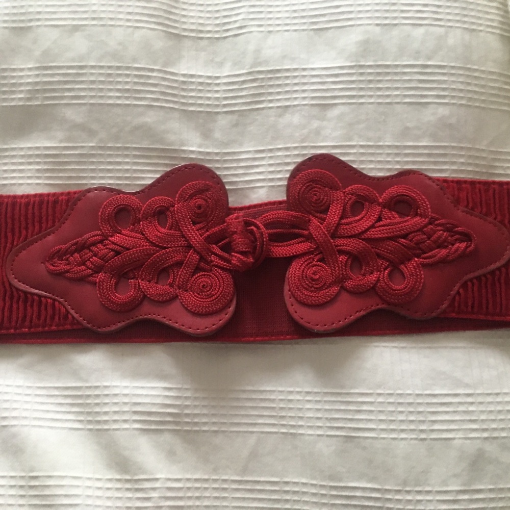 Chic Red Women's Belt with Intricate Design